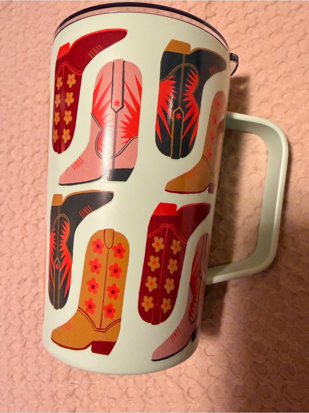 Papersource Mint Cowboy Boot Patterned Travel Mug - Mint